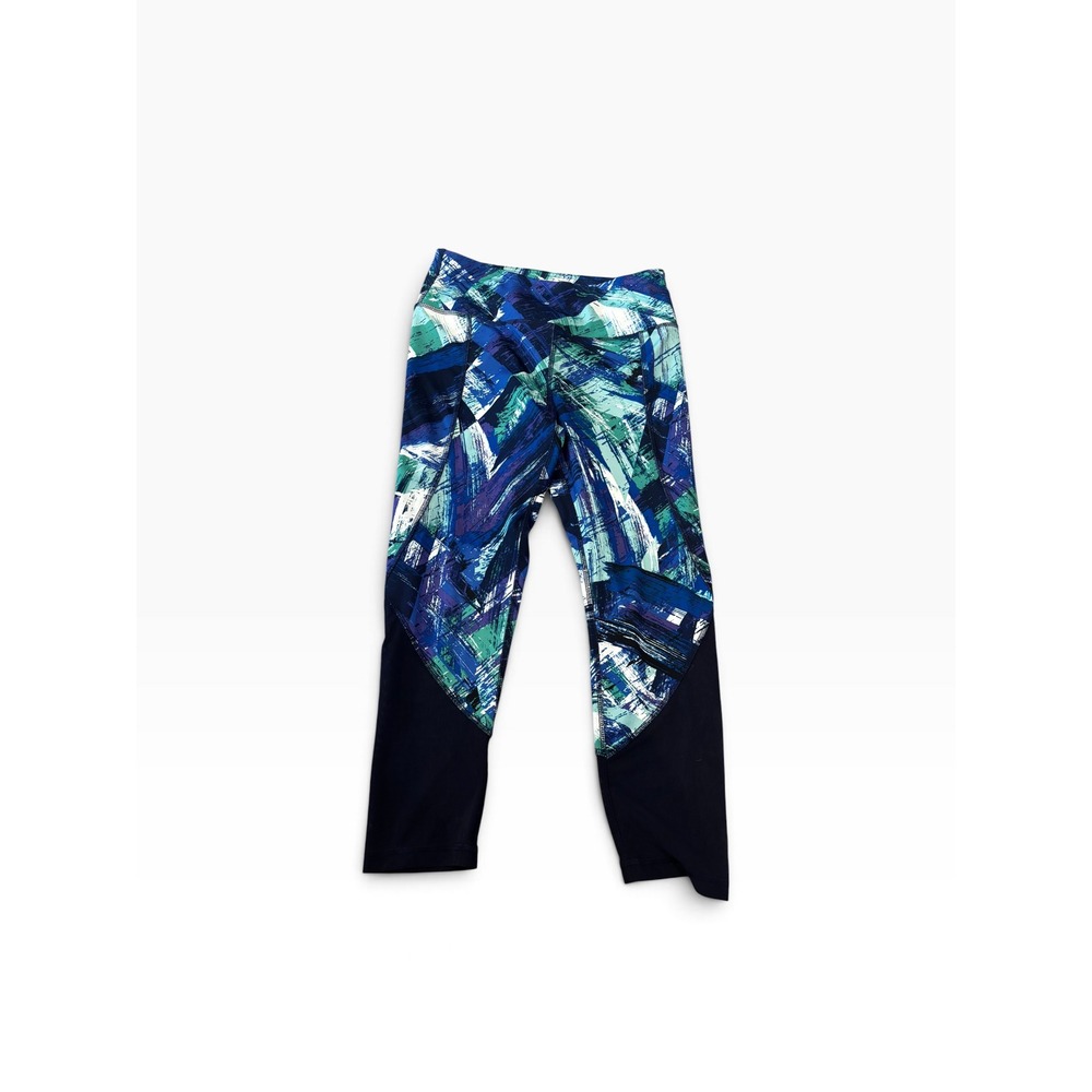 RBX Leggings Small Blue Green Abstract Print Mesh Panel Activewear Cropped